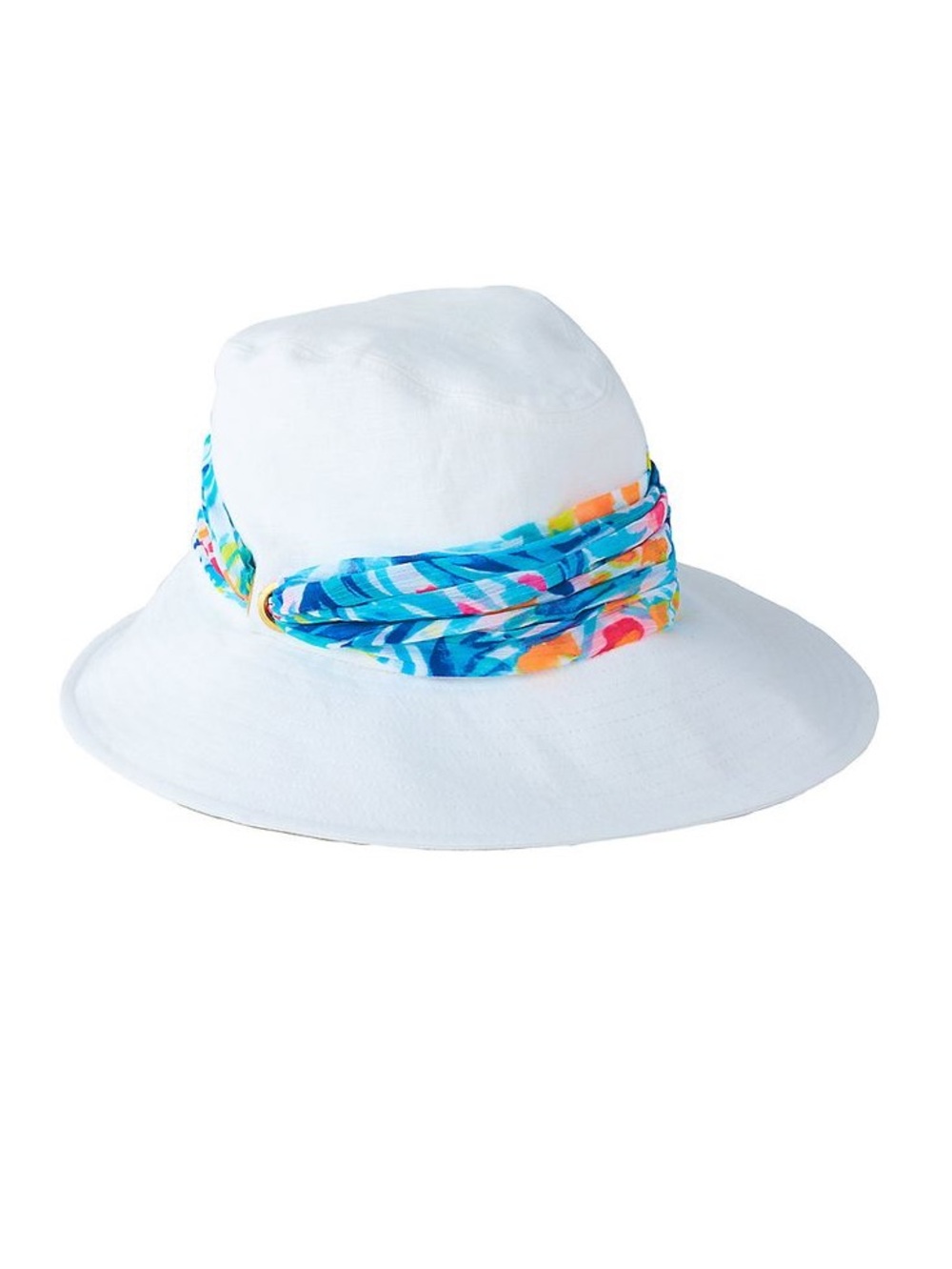 Lilly putlizer White Sun Hat with Colorful Blue Scarf Accent
